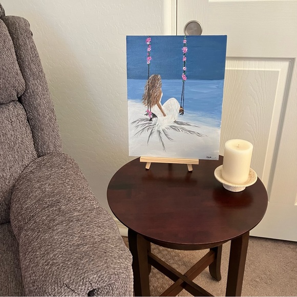 Girl by the Beach Acrylic Art Landscape Painting on Canvas Board - Picture 2 of 3